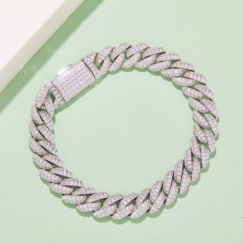 10mm宽Cuban ChainS925银镶Moissanite厘石圆形白色DVVS